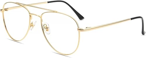 Firmoo Aviator 2.0x - Anteojos de lectura para mujereshombres, bloqueo de luz azul para pantallas digitales, protección UV, marco metálico dorado