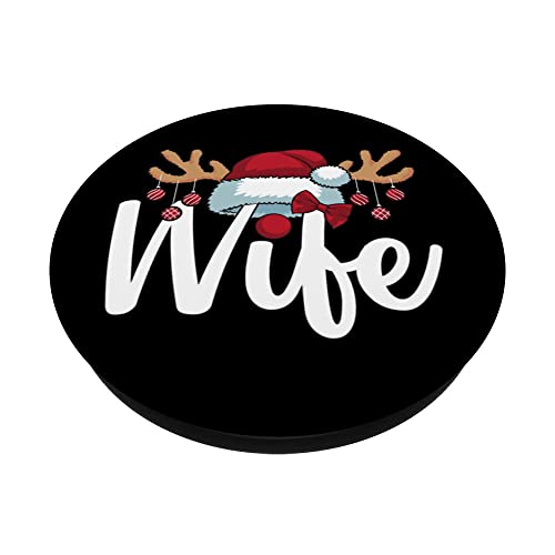 Wife Claus Christmas Couples Matching Her & His Pajama Funny PopSockets Swappable PopGrip, Black - Image 2