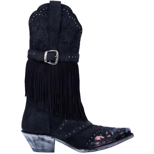 Dan Post Womens Bed Of Roses Snip Toe Casual Boots Mid Calf Mid Heel 2-3" - Black, Black, 7