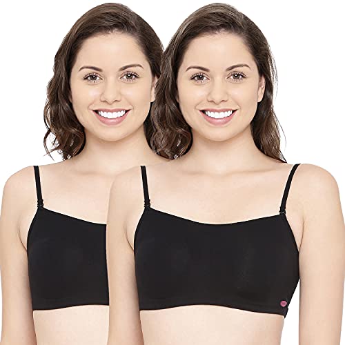 Image of Enamor Moulded Double Layer Front Women's Cotton Cami Bra - Detachable Slim Straps with Back Keyhole, Non Padded, Wirefree, High Coverage - A022 (Pack of 2)