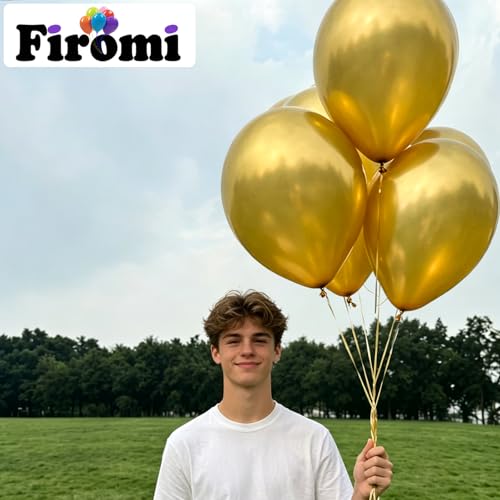 Image of Firomi Metallic Chrome Big Gold Balloons 18-inch 12 Pack (with 1 Ribbon)