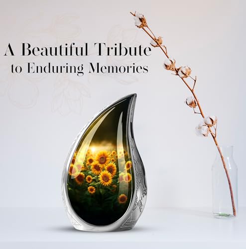 Image of Teardrop Sunflower Urn for Ashes for Women - Funeral Urns for Adult Ashes Women - Yellow Sunflower Urn for Human Adult Male and Female - Large Cremation Urns for Male 10inch