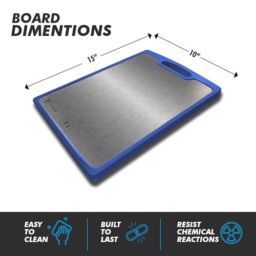 Tablas de Cortar de Titanio para Cocina – Tabla de Corte Dual con Superficie de Titanio Puro y Madera, Duradera, Fácil de Limpiar con Ranura para Jugos – Grande 15 x 10 (Azul) miniatura 6