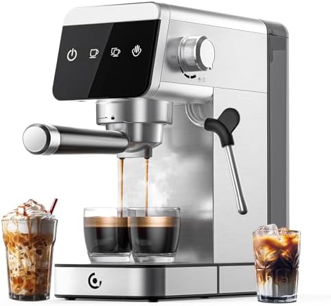 AMZCHEF Espresso Machines with LED Touch screen, Espresso Coffee machine Equip 20Bar Pressure System, Cappuccino Machine, Compact Latte Machine for Home Gifts,Silver