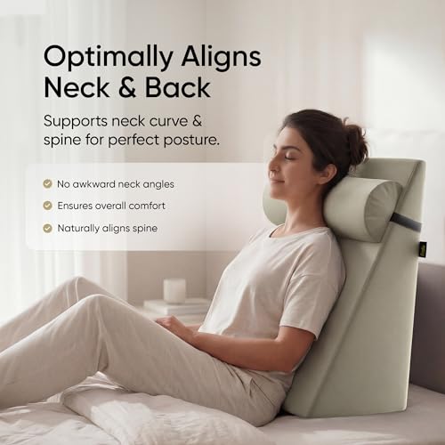 Image of Frido Wedge Plus Cushion with Neck Rest Pillow Combo | Dual Foam Wedge Cushion with Adjustable Roll | Back, Neck, Knee & Leg Support | for Post-Surgery, Pregnancy | Washable Covers, Sage Green