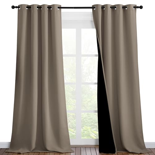 Image of NICETOWN 100% Blackout Blinds, Set of 2, 46 inches x 96 inches, Laundry Room Decor Window Treatment Curtains for Large Patio Sliding Door, Thermal Insulated Taupe Curtains for Bedroom