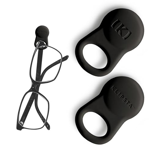 KLIPSTA SPEX Glasses Clips (Black 2-pack) - Magnetic Glasses Holder for Clothes. Eyewear Strap Alternative ID Badge Holder.