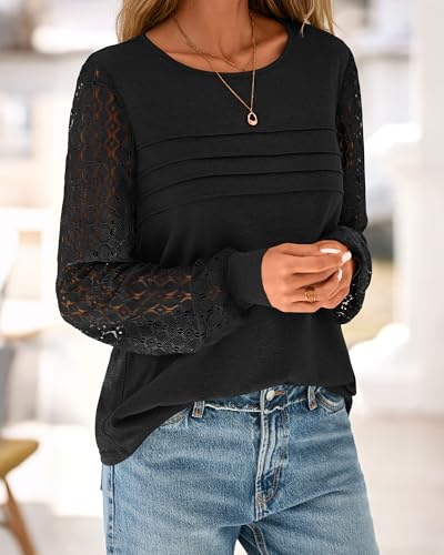 BTFBM Women's Long Sleeve Shirts Dressy Lace Fall Tops 2025 Trendy Business Casual T-Shirts Cute Work Outfits Blouses4
