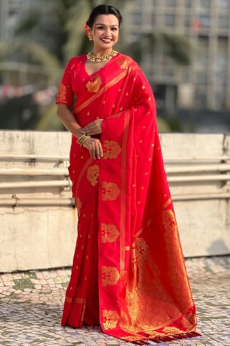 Image of SGF11 Women's Kanjivaram Pure Soft Silk Saree With Unstitched Blouse Piece