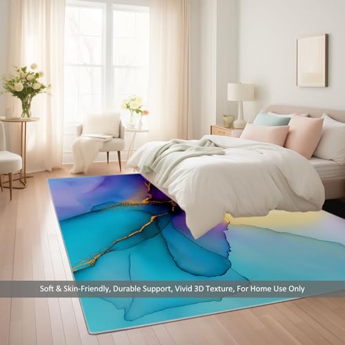 Tapis de salon bleu-violet avec dessin au trait abstrait moderne - 4