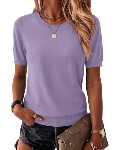 Image of Zeagoo Womens Summer Short Sleeve Tops Crew Neck Lightweight Pullover Sweaters Loose Dressy Casual Blouse Basic Clothes