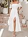 ZESICA Women's 2026 Boho Sexy Off Shoulder Short Sleeve Smocked Side Split Flowy A Line Tiered Long Maxi Dress with Pockets White Small
