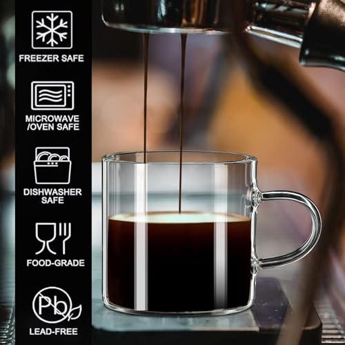 Image of Liang baobao Espresso Cups Set of 8, Espresso Shot Glasses Mugs Small Tea Cups 4.5oz, Clear Glass with Handles for Cappuccino Coffee Tea