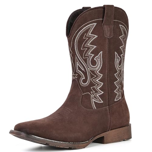 Image of IUV Cowboy Boots For Men with Wide Square Toe Western Retro Boot