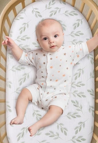 Image of TADO MUSLIN Organic Cotton Muslin Bassinet Sheets, 2 Pack - Soft, Breathable, Universal Fit for Oval, Rectangle & Hourglass Mattresses, Machine Washable, Neutral Colors for Baby Boys & Girls