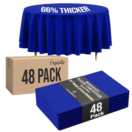 Image of Exquisite Dark Blue Round Tablecloth 84 inch - 48 Pack | Plastic Tablecloth, Disposable Table Covers Round for Parties, Weddings, Holidays & Party Supplies