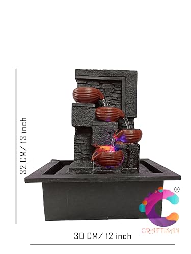 Image of Decorative Water Fountain for Home Decor, Office, Indoor & Outdoor, Garden, Puja Room, Vaastu, Reception, Spa, Gifting. (Black Stone)
