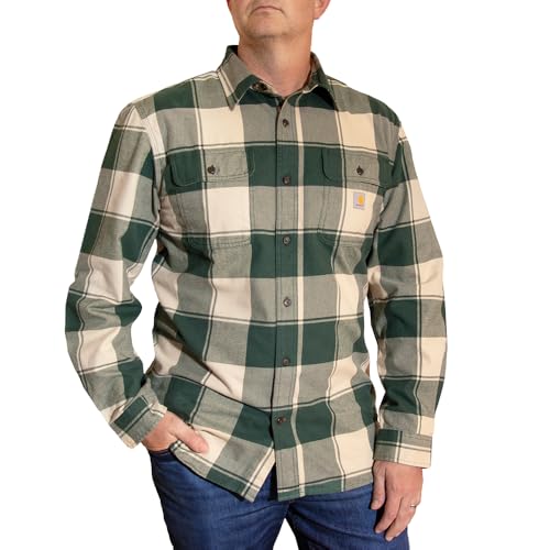 Carhartt Men's Loose Fit Heavyweight Flannel Long-Sleeve Plaid Shirt, Frosted Balsam/Oatmilk, 4X-Large