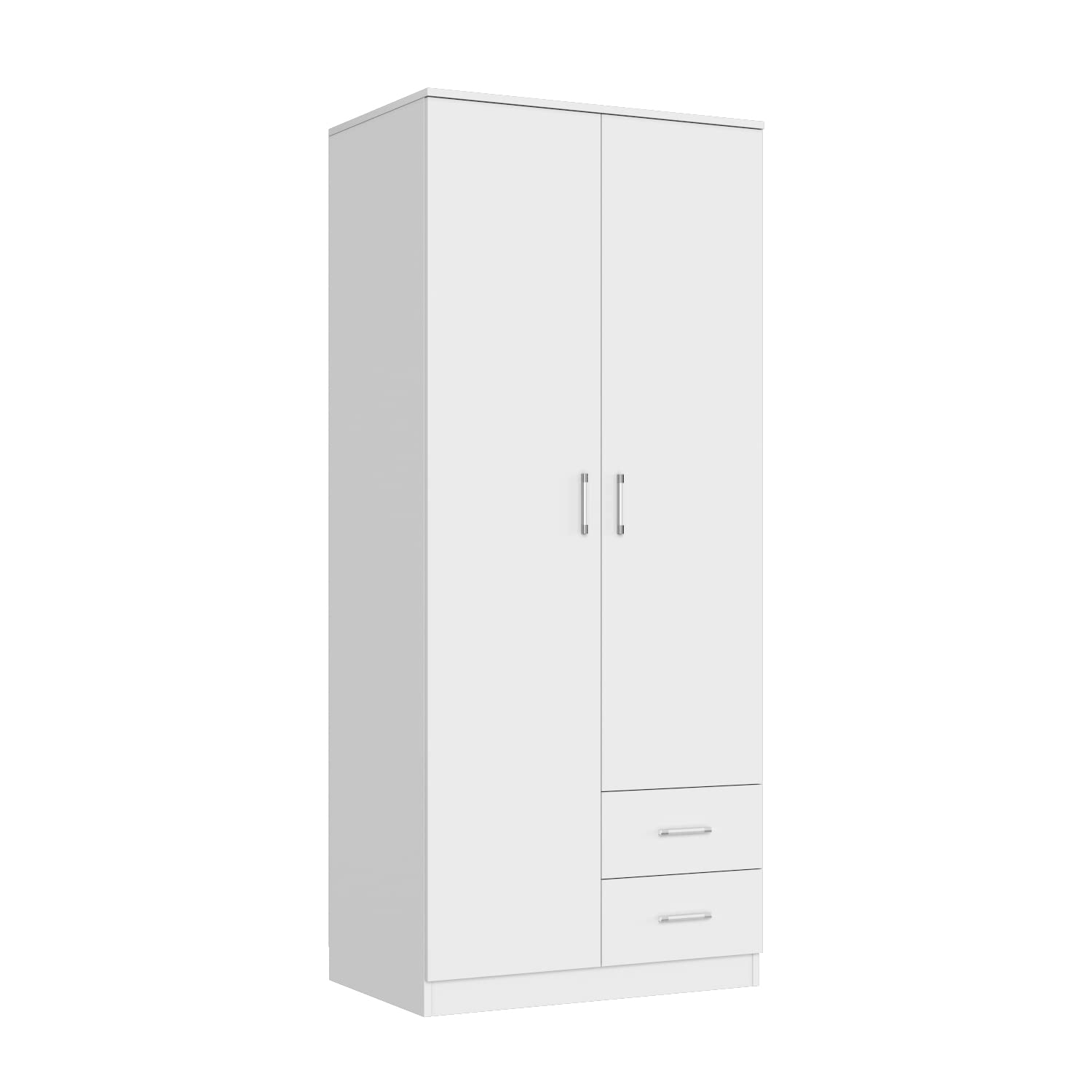 ELEGANT Wooden Wardrobe with Hanging Rail for Home Bedroom 2 Drawers Wardrobe Multi-Storage Units, White