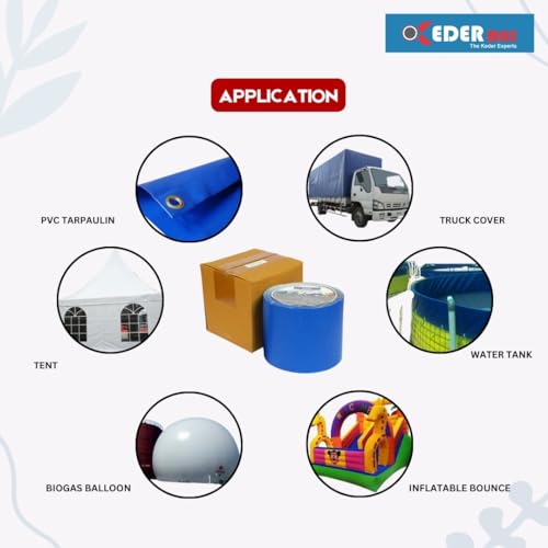 Image of PVC Tarpaulin Repair Tape for Quick Fixes | Self-adhesive and Waterproof | Best for Tarpaulin Repair, Pond lining, Fish tank, and Truck cover (9.5cm x 5m, length, Blue)