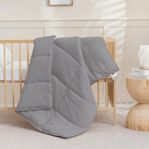 Image of ZPECC Toddler Down Alternative Comforter, 39x47 Hypoallergenic Baby Blanket Quilt, Soft Breathable Lightweight All Season Kids Duvet Insert for Crib Stroller Cot Daycare, Grey Stripe
