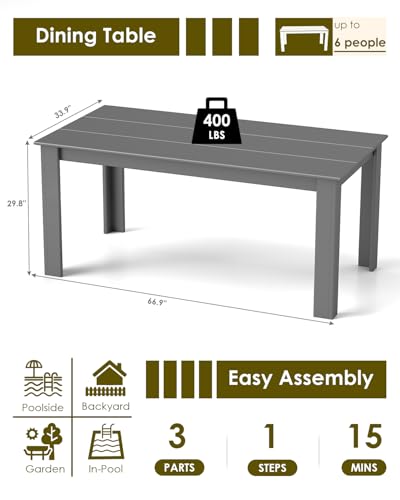 Image of GREENVINES Outdoor Dining Table | 67'' | HDPE | Rectangle Tables for 6 | All-Weather | Umbrella Hole | Patio Furniture | for Poolside Backyard Garden | Grey