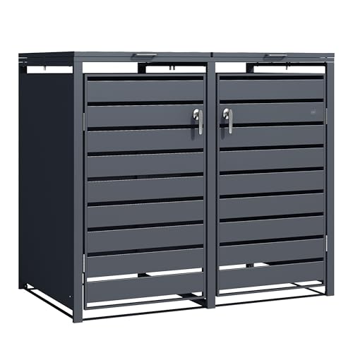 AXI Lucas Cache Poubelle Métallique Anthracite - Abri Poubelle pour 2 conteneurs - Max. 240L - Abri Poubelle Extérieur avec Excellente Ventilation