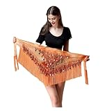 Bauchtanz-Hüfttuch, Damengürtel, Tanzaccessoires, Pailletten, Quasten, Wickelkleid, Kostümschal, Chiffonfransen(Orange)
