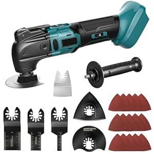 Snoerloos multifunctioneel gereedschap, compatibel met Makita 18V-accu, draadloze oscillerende multitool met borstelloze motor, 6 zaagbladen en 15 vellen schuurpapier, voor schrapen, zagen, schuren