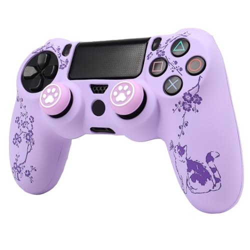 Image of Cat Among Blossoming Branches Design Controller Skin Cover with 2 Thumb Grips Compatible with PS4 /Playstation 4 Slim /Pro Controller