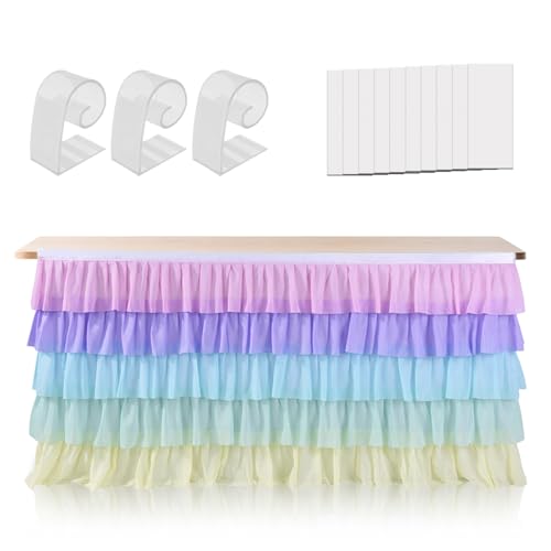 Pleated Table Skirt Tablecloth for Rectangle Table Colorful Chiffon Table Ruffle With Fastener and Hook Multi Layers Draping Table Tutu for Home Party Decor