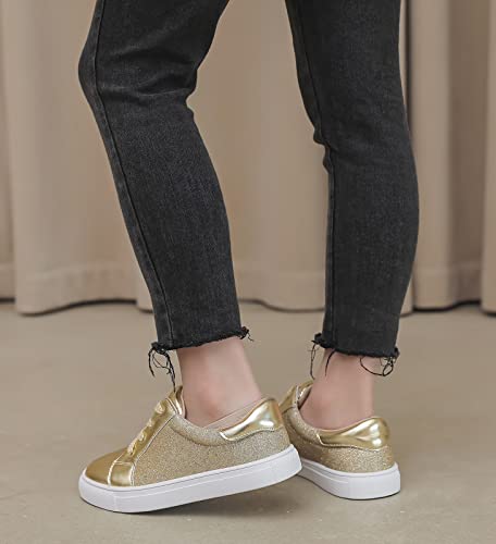 Dadawen Boys Girls Sparkle Glitter Sneakers Low Top Casual Tennis Shoes For Toddler Little Girls (Toddler/Little Kid/Big Kid) Gold Us Size 2.5 M Little Kid #TOP6