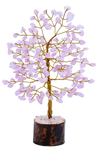 Image of ZAICUS Rose Quartz Crystal Tree of Life Feng Shui Bonsai Gift