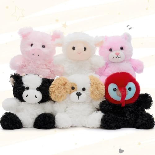 MorisMos 6 Pcs Farm Stuffed Animals, Small Weighted Stuffed Animal