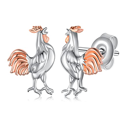 Boucles d'oreilles coq en argent 925 sterling pour femme au design ciselé