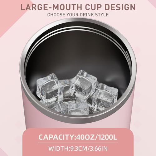 Image of SASEUM 40 oz Tumbler with Handle & Lid, Vacuum Insulated Travel Mug (Pink, 40 Ounces)
