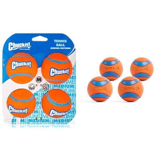 Chuckit Dog Ball Bundle - 4 Tennis Balls 4 Ultra Balls Medium 2 5 Inch Diameter for Dogs
