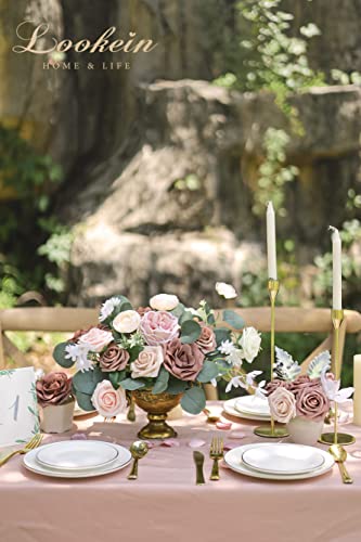 Lookein Artificial Flowers For Diy Wedding Decoration Bridal Bouquet Table Centerpieces Flower Wreaths Aisle Decoration Home Decor, Elegant Dusty Rose #TOP2