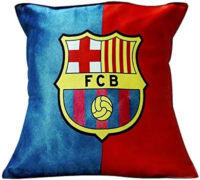 Monk Matters Micro Satin Fabric FC Barcelona Football Club Printed Cushion Cover with Fiber Fillers (Size 12x12, Multicolor)