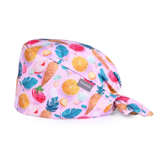 Image of Kousenpu Scrub Caps for Women, Adjustable Women's Surgical Cap with Buttons, Breathable Cute Design for Nurses and Doctors