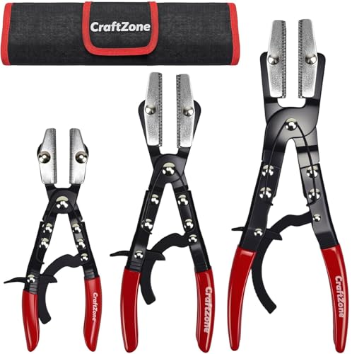 CRAFTZONE 3-Piece Ratcheting Hose Pinch Off Pliers Set 8 10 12 Locking Hose Pinch Pliers Set for Radiator Coolant Automotive Fuel Lines