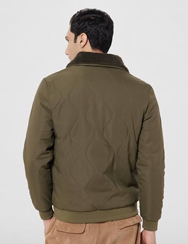 Image of Qube By Fort Collins Men's Fur Collar Bomber Jacket - Padded Quilted Puffer Winter Jacket for Men | Full Zip Warm Aviator Jacket with Sherpa Collar & Flap Pockets for Winter Wear & Daily Use