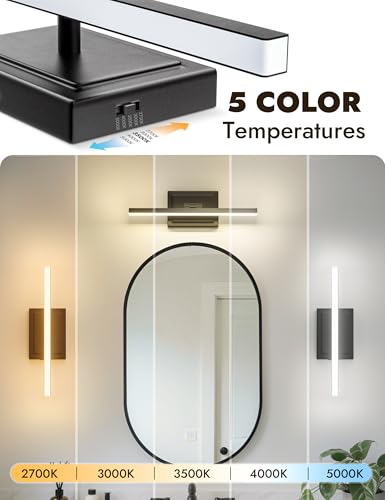 Image of NIORSUN 15.7 Inch Modern Bathroom Light Fixture, 12W 5CCT Dimmable LED Black Bathroom Vanity Lights Over Mirror, Vanity Lights for Bathrooms Restroom Mirror- ETL Certified