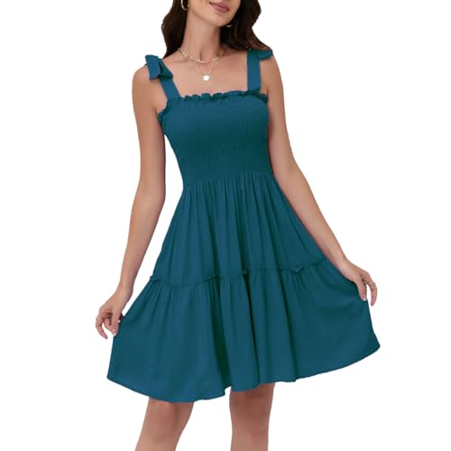 Women's Summer Spaghetti Strap Cover Up Strapless Dresses Ruffle Tube Top Beach Mini Dress