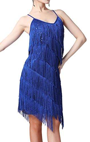 Image of Women 1920s Gatsby Flapper Dress Sexy Open Back Strap Fringed Cocktail Party Dress with 20s Accessories
