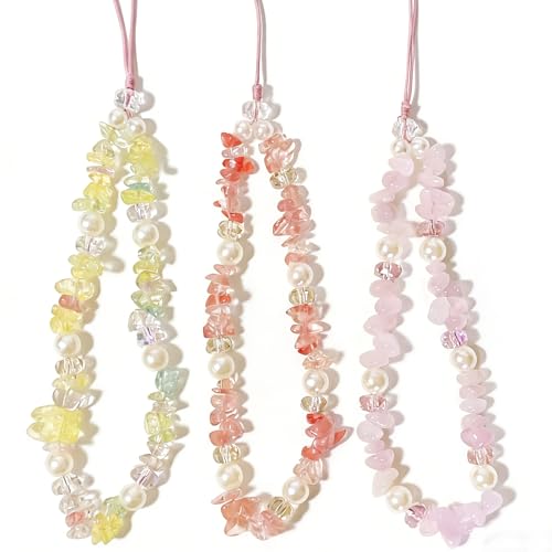 Havique 3 Pcs Phone Charm Strap Cute Camera Wrist Strap Crystal Beaded Lanyard Pearl Phone Chain Wristlet Bag Purse Charms for Women 3PCS Crystal