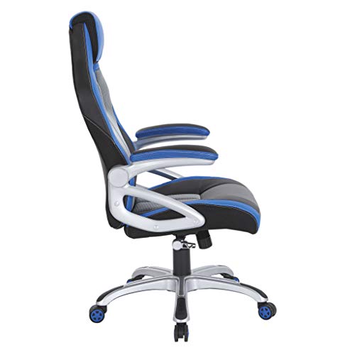 Osphomefurnishingsracecaradjustablegamingchaircharcoalgreybondedleatherwithblueaccents Urban Country Home Decor Osp home furnishings race car adjustable gaming chair charcoal grey bonded leather with blue accents urban country home decor