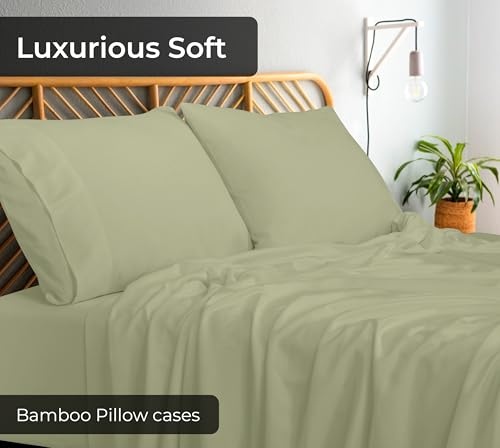 Image of Royale Linens Cooling Pillow Cases King Size Set of 2-100% Rayon Derived from Bamboo Cooling Pillowcase for Hot Sleepers - Soft & Silky Pillow Covers with Envelope Closure (Sage Green 20x40 Inches)