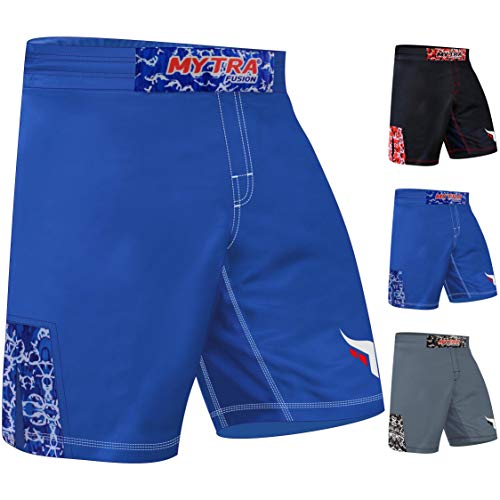 Mytra Fusion MMA Shorts Combat Shorts for Boxing and Fitness (Blue, Large)