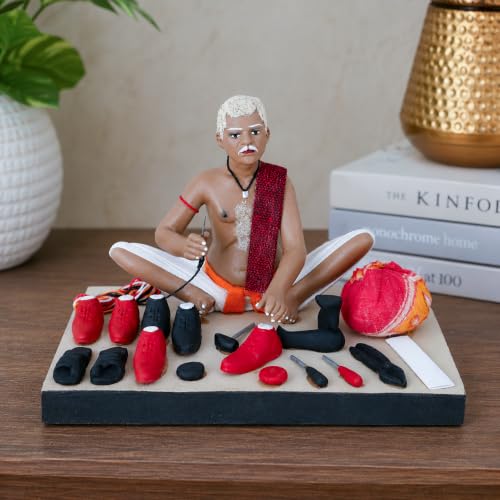 Image of Krishnanagar Handmade Clay Gift & Decor | Standard- Sitting Human Figure Miniature Idol - Shoemaker